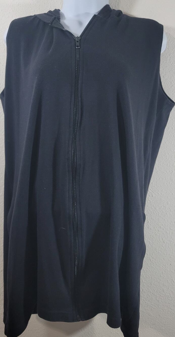 Wear Abouts Black Full Zip Sleeveless Hoodie Large Lightweight Pockets Stretchy
